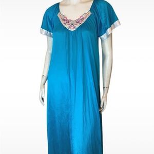 Elegant Vintage Blue Nightgown with Embroidered Detail
